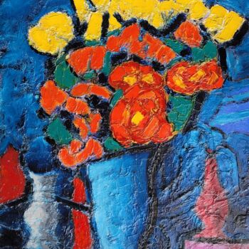 Painting titled "Bouquet champêtre" by Henri Borowski, Original Artwork, Oil Mounted on Wood Stretcher frame