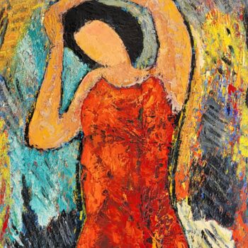 Painting titled "Jeune fille se coif…" by Henri Borowski, Original Artwork, Oil Mounted on Wood Stretcher frame