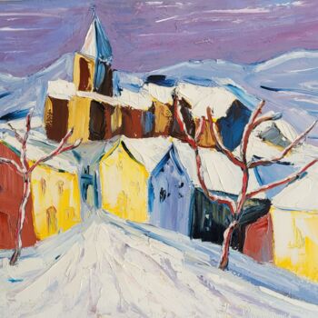 Painting titled "Village provençal s…" by Henri Borowski, Original Artwork, Oil Mounted on Wood Stretcher frame