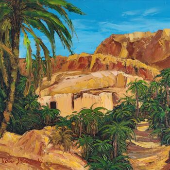Peinture intitulée "Oasis de Chebika" par Henri Borowski, Œuvre d'art originale, Huile Monté sur Châssis en bois