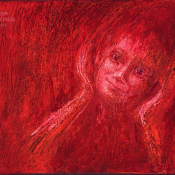 Painting titled "Red Face" by Henri Eisenberg, Original Artwork, Acrylic