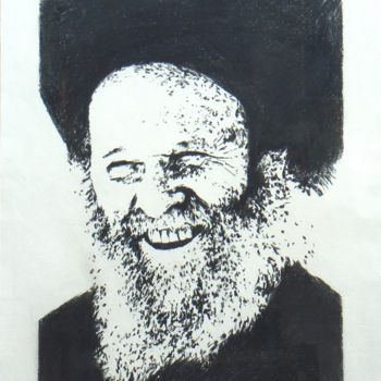 Drawing titled "Rabbin qui rit" by Henri Eisenberg, Original Artwork, Conté
