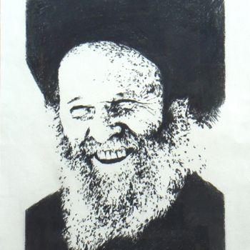 "Rabbin qui rit" başlıklı Resim Henri Eisenberg tarafından, Orijinal sanat, Mum boya