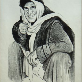 Zeichnungen mit dem Titel "Bédouin" von Henri Eisenberg, Original-Kunstwerk, Conté-Buntstifte