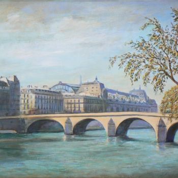 Painting titled "Le Pont du Carrousel" by Henri Eisenberg, Original Artwork, Acrylic