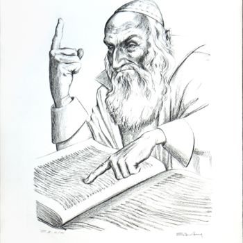 Prenten & gravures getiteld "Rabbin qui enseigne" door Henri Eisenberg, Origineel Kunstwerk, Lithografie