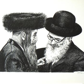 「Deux Rabbins」というタイトルの製版 Henri Eisenbergによって, オリジナルのアートワーク, リソグラフィー