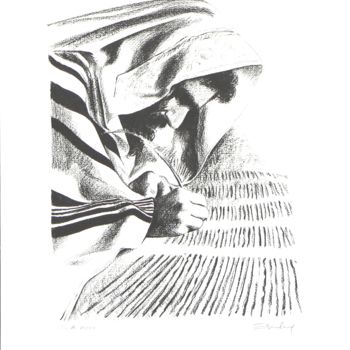 Printmaking titled "Rabbin qui corrige" by Henri Eisenberg, Original Artwork, Lithography