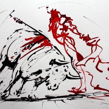 Рисунок под названием "Tauromachie N°8" - Henri Ibara, Подлинное произведение искусства, Чернила