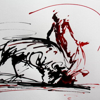 Drawing titled "Tauromachie N°13" by Henri Ibara, Original Artwork, Ink