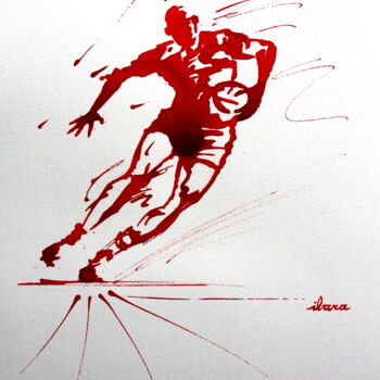 Drawing titled "RUGBY N°57" by Henri Ibara, Original Artwork, Ink