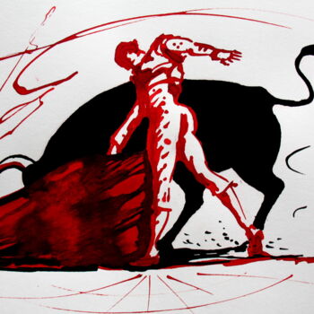 Dibujo titulada "Tauromachie N°14" por Henri Ibara, Obra de arte original, Tinta