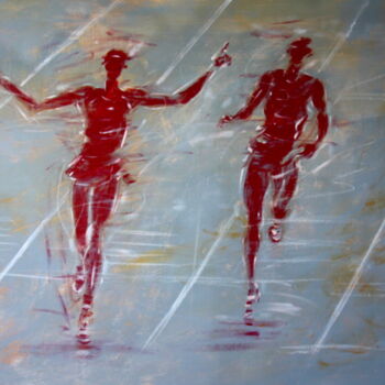 Painting titled "Athétisme: arrivée…" by Henri Ibara, Original Artwork, Acrylic