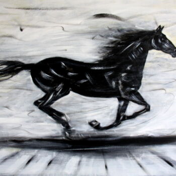 Painting titled "Cheval noir" by Henri Ibara, Original Artwork, Acrylic