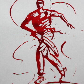 Drawing titled "Pelote basque N°1" by Henri Ibara, Original Artwork, Ink