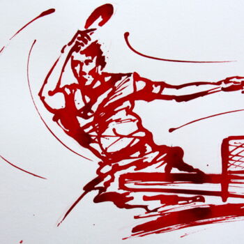 Drawing titled "Ping pong N°5" by Henri Ibara, Original Artwork, Ink