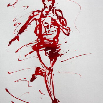 「Coureur de 10000m」というタイトルの描画 Henri Ibaraによって, オリジナルのアートワーク, インク