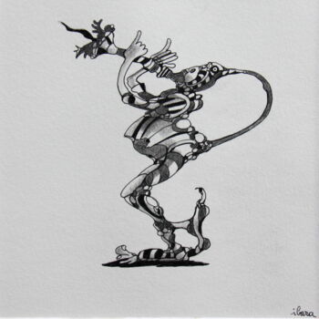 Tekening getiteld "Le trompettiste" door Henri Ibara, Origineel Kunstwerk
