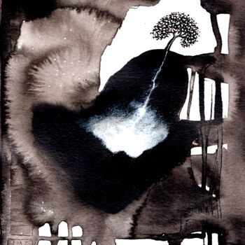 Drawing titled "L'arbre des décombr…" by Henri Ibara, Original Artwork, Ink