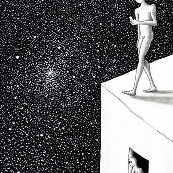 Dessin intitulée "T'es où? J'arrive" par Henri Ibara, Œuvre d'art originale, Crayon