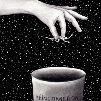 Drawing titled "Réincarnation" by Henri Ibara, Original Artwork, Ink