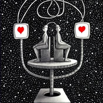 Drawing titled "Story love machine" by Henri Ibara, Original Artwork, Ink