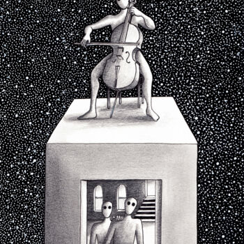 Drawing titled "Sonate aux étoiles" by Henri Ibara, Original Artwork, Ink