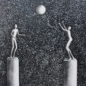 Peinture intitulée "Jeu de lune" par Henri Ibara, Œuvre d'art originale, Acrylique