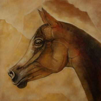 Painting titled "Tête de cheval arabe" by Henri Ibara, Original Artwork, Oil