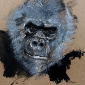 Peinture intitulée "Tête de gorille" par Henri Ibara, Œuvre d'art originale, Gouache