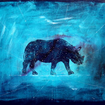 "Rhinocéros en bleu" başlıklı Tablo Henri Ibara tarafından, Orijinal sanat, Akrilik