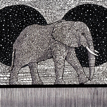 Dessin intitulée "Eléphant minéral" par Henri Ibara, Œuvre d'art originale, Encre