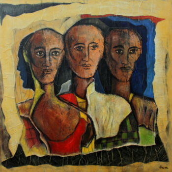 Painting titled "Le conseil" by Henri Ibara, Original Artwork, Oil