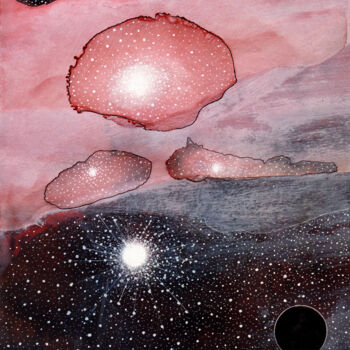 Картина под названием "Gamma Velorum" - Henri Ibara, Подлинное произведение искусства, Гуашь Установлен на Стекло