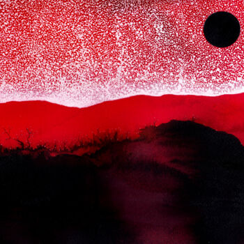 Pittura intitolato "La lune noire" da Henri Ibara, Opera d'arte originale, Inchiostro Montato su Vetro