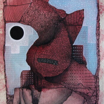 Картина под названием ""Kerbéros"" - Henri Ibara, Подлинное произведение искусства, Гуашь Установлен на Стекло