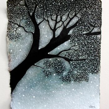 Painting titled "Arbre N°2" by Henri Ibara, Original Artwork, Gouache Mounted on Glass