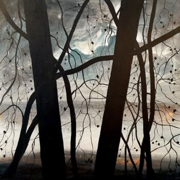 제목이 "Arbres noirs"인 미술작품 Henri Ibara로, 원작, 아크릴 나무 들것 프레임에 장착됨
