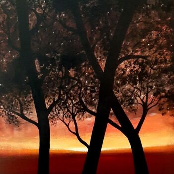 Painting titled "Arbres noirs et sol…" by Henri Ibara, Original Artwork, Acrylic