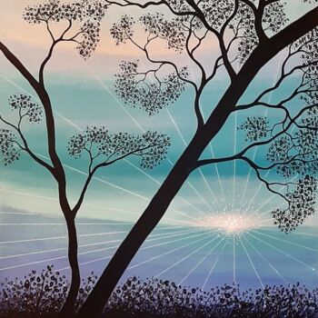 Painting titled "Arbres et lumière v…" by Henri Ibara, Original Artwork, Acrylic Mounted on Wood Stretcher frame