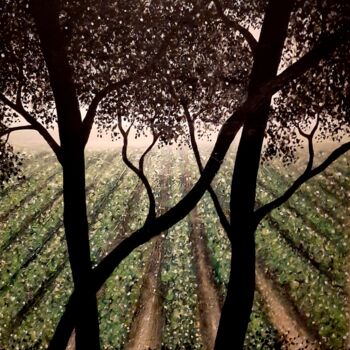 Painting titled "Arbres noirs" by Henri Ibara, Original Artwork, Acrylic Mounted on Wood Stretcher frame