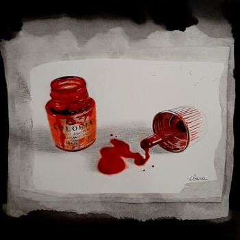 Dibujo titulada "Flacon d'encre rouge" por Henri Ibara, Obra de arte original, Lápiz