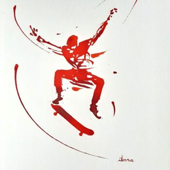 Dessin intitulée "Skateur N°3" par Henri Ibara, Œuvre d'art originale, Encre