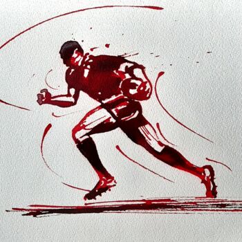 Dessin intitulée "Rugby N°60" par Henri Ibara, Œuvre d'art originale, Encre