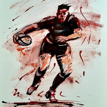 Tekening getiteld "Rugby N°64" door Henri Ibara, Origineel Kunstwerk, Inkt