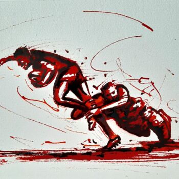 Dessin intitulée "Rugby N°66" par Henri Ibara, Œuvre d'art originale, Encre