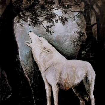 Painting titled "Le loup blanc" by Henri Ibara, Original Artwork, Acrylic