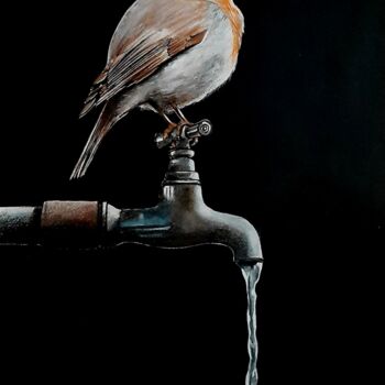 Dessin intitulée "Oiseau N°9" par Henri Ibara, Œuvre d'art originale, Gouache