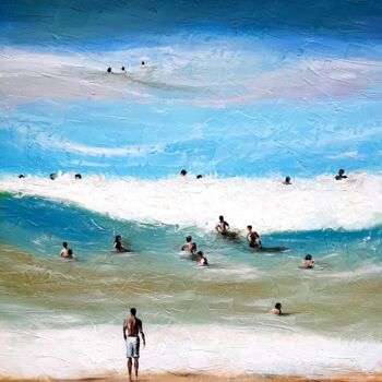 Painting titled "Plage N°3" by Henri Ibara, Original Artwork, Acrylic Mounted on Wood Stretcher frame