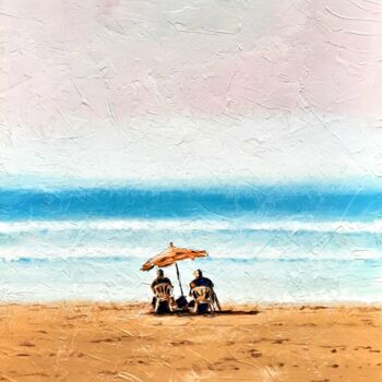 「Plage N°5」というタイトルの絵画 Henri Ibaraによって, オリジナルのアートワーク, アクリル ウッドストレッチャーフレームにマウント